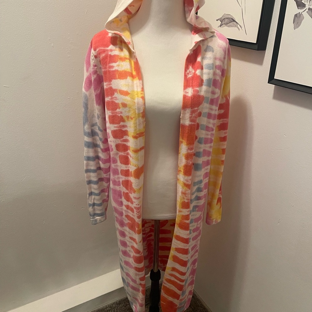 Colorful Tie-Dye Hooded Cardigan